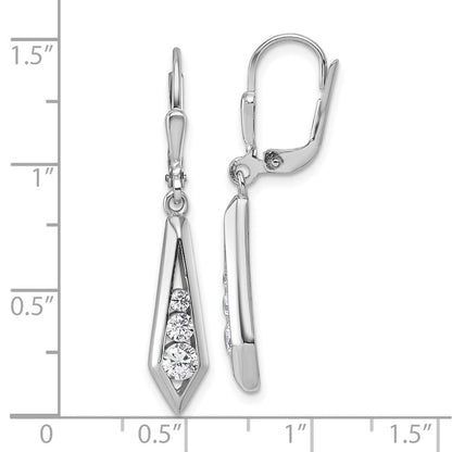 Sterling Silver Rhodium-Plated Polished Fancy CZ Leverback Earrings
