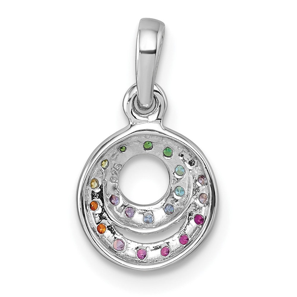 Sterling Silver Rhodium-Plated Multi Color CZ Double Circle Pendant