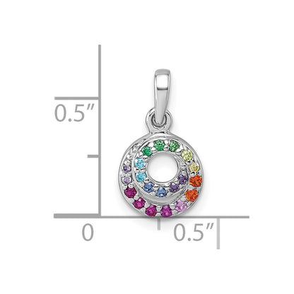 Sterling Silver Rhodium-Plated Multi Color CZ Double Circle Pendant