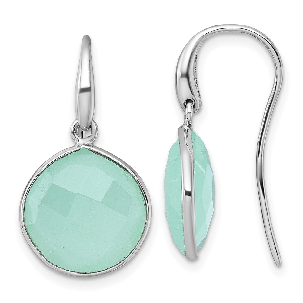 Sterling Silver Rhodium Plated Green Chalcedony Shepherd Hook Earrings