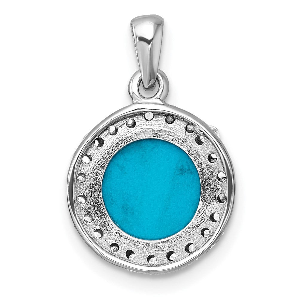 Sterling Silver Rhodium Plated CZ and Reconstituted Turquoise Circle Pendant