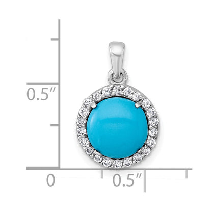 Sterling Silver Rhodium Plated CZ and Reconstituted Turquoise Circle Pendant