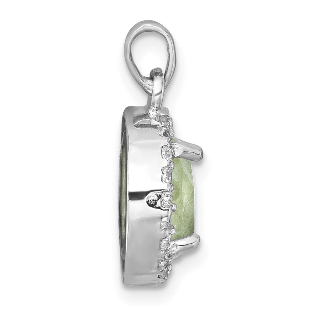 Sterling Silver Rhodium-Plated Polished CZ and Prehnite Circle Pendant