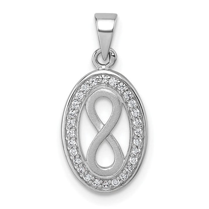 Sterling Silver Rhodium-Plated Polished and Satin CZ Infinity Pendant