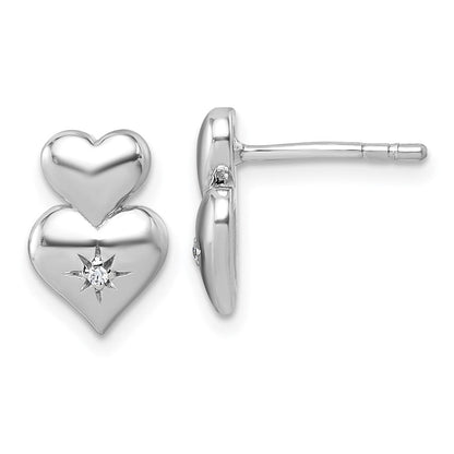 Sterling Silver Rhodium-Plated CZ Double Heart Post Earrings
