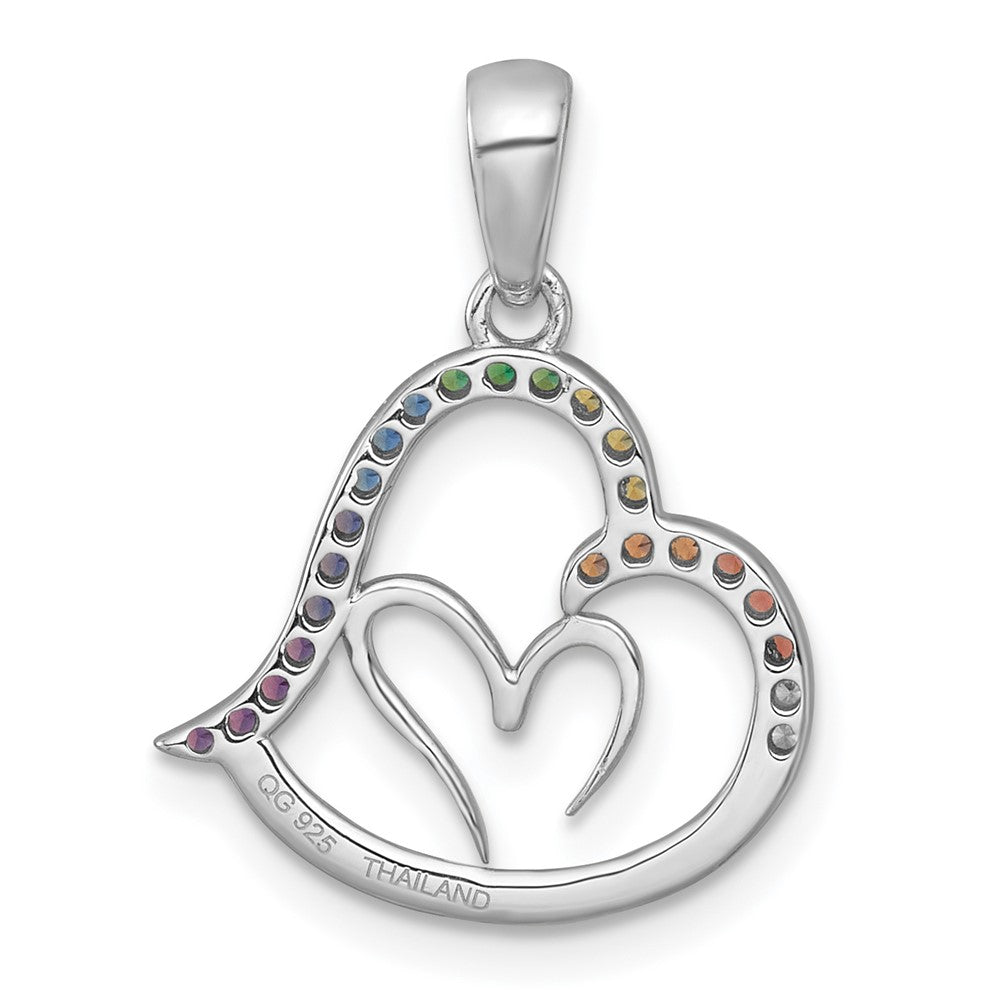 Sterling Silver Rhodium Plated Polished Multi Color Nano Crystals Heart Pendant