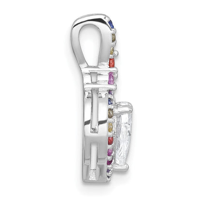 Sterling Silver Rh-Plt Polished Multicolor CZ Heart Chain Slide Pendant