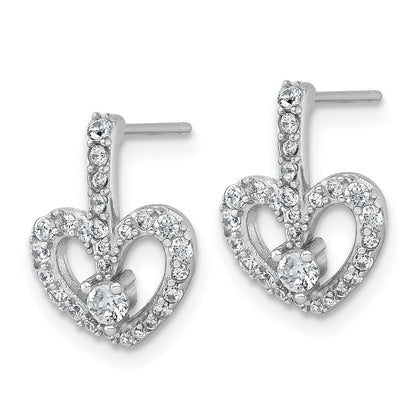 Sterling Silver Rhodium-Plated Polished CZ Heart Post Earrings