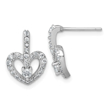 Sterling Silver Rhodium-Plated Polished CZ Heart Post Earrings