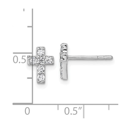 Sterling Silver Rhodium-Plated Children's CZ Cross Earrings