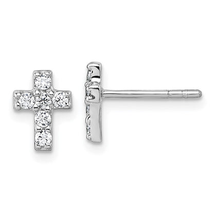 Sterling Silver Rhodium-Plated Children's CZ Cross Earrings