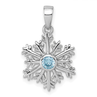 Sterling Silver Rhodium-Plated Blue CZ Snowflake Pendant
