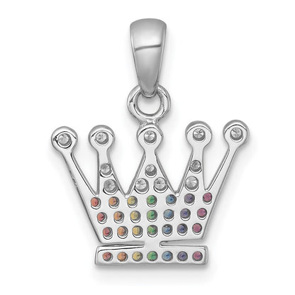 Sterling Silver Rhodium Plated Polished Multi Color Nano Crystals Crown Pendant