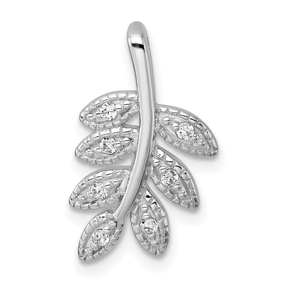 Sterling Silver Rhodium-Plated Polished CZ Leaf Chain Slide Pendant
