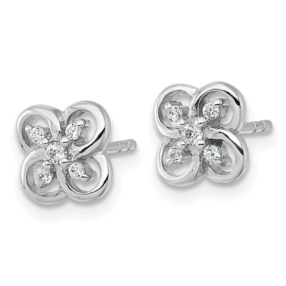 Sterling Silver Rhodium Plated Polished CZ Fancy Floral Post Earrings