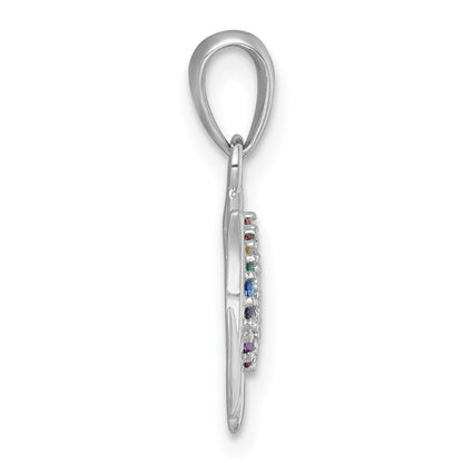 Sterling Silver Rhodium Plated Polished Multi Color Nano Crystals Tulip Pendant
