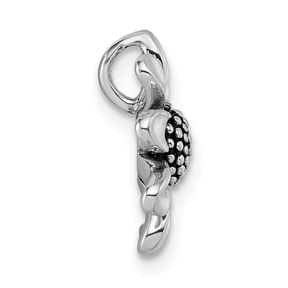 Sterling Silver Rhodium-Plated Antiqued Flower Chain Slide Pendant