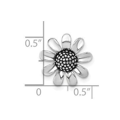 Sterling Silver Rhodium-Plated Antiqued Flower Chain Slide Pendant