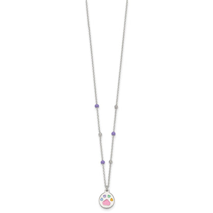 Sterling Silver Beaded Enameled Heart Pawprint Children's Necklace