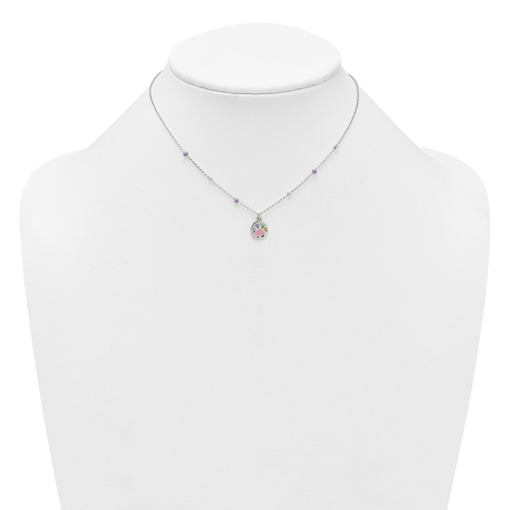 Sterling Silver Beaded Enameled Heart Pawprint Children's Necklace