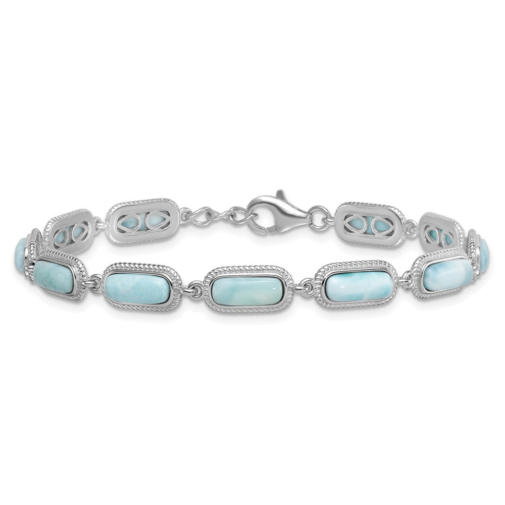 Sterling Silver Rhodium Plated Polished Larimar 7.5in w/.25in Ext Bracelet