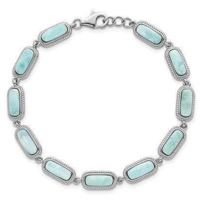 Sterling Silver Rhodium Plated Polished Larimar 7.5in w/.25in Ext Bracelet
