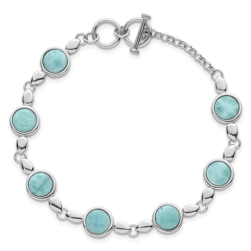 Sterling Silver Rhodium Plated Polished Fancy Larimar 8in Toggle Bracelet