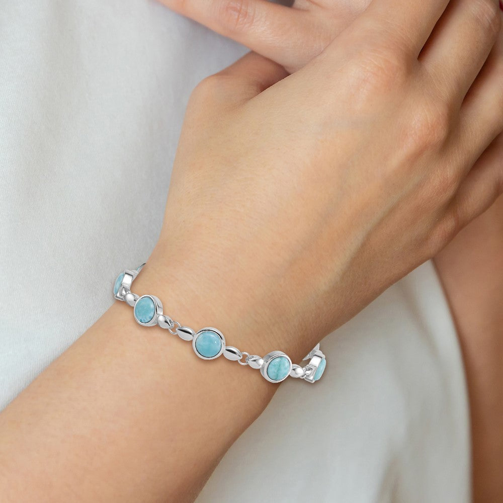 Sterling Silver Rhodium Plated Polished Fancy Larimar 8in Toggle Bracelet
