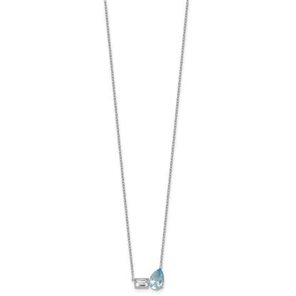 Sterling Silver Rhodium Plated Bt and White Topaz Pear Rectangle 16in w/2in Ext Necklace