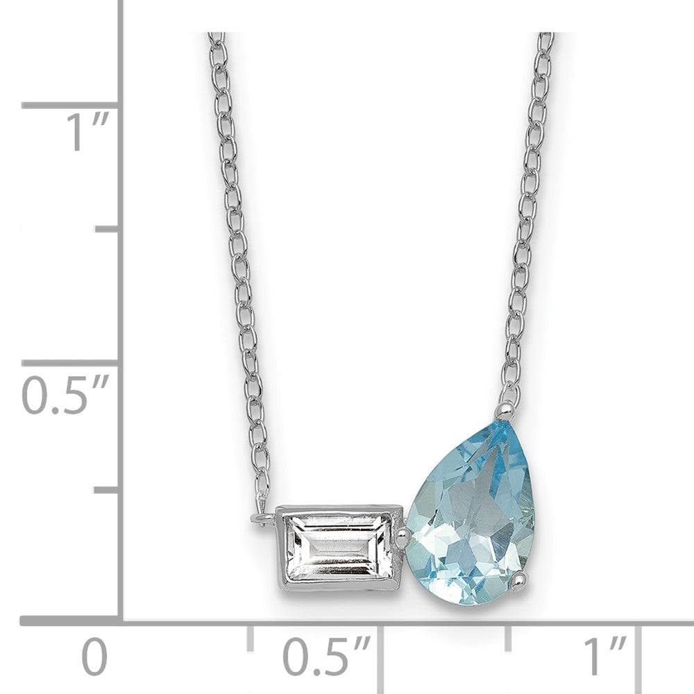 Sterling Silver Rhodium Plated Bt and White Topaz Pear Rectangle 16in w/2in Ext Necklace