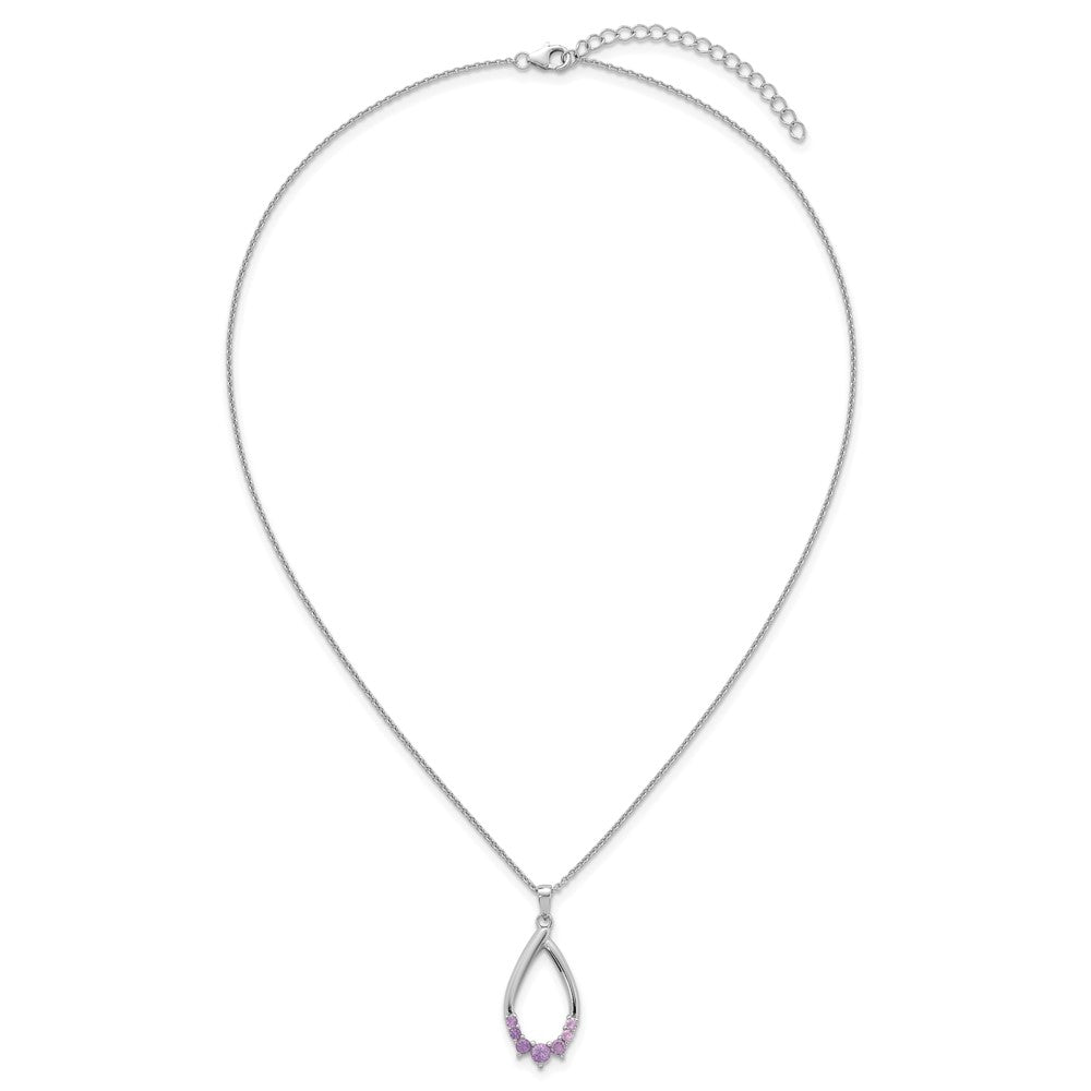 Sterling Silver Rhodium Plated Amethyst Teardrop 16in w/2in Ext Necklace