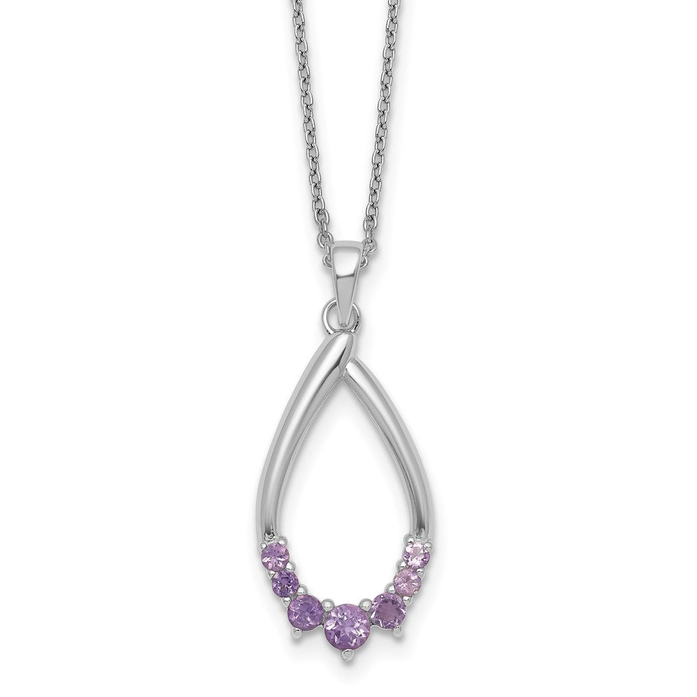 Sterling Silver Rhodium Plated Amethyst Teardrop 16in w/2in Ext Necklace