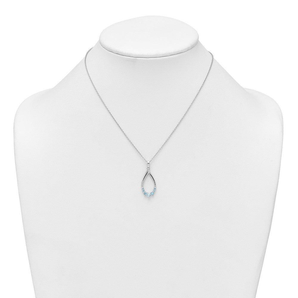 Sterling Silver Rhodium Plated Blue Topaz Teardrop 16in w/2in Ext Necklace