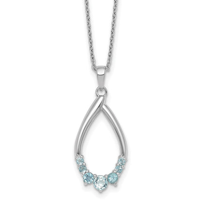 Sterling Silver Rhodium Plated Blue Topaz Teardrop 16in w/2in Ext Necklace