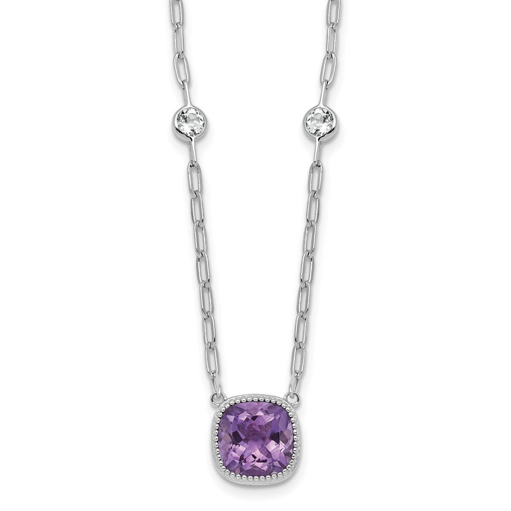Sterling Silver Rh-Pl Polished 1.80Topaz 3.65Amethyst w/1.5in Ext Necklace