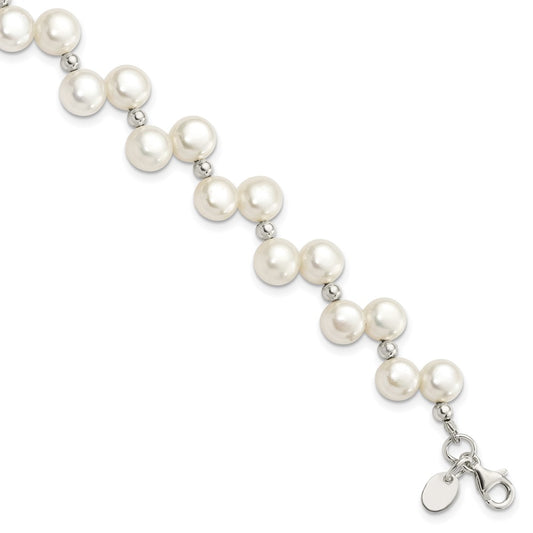 7.5 Inch Sterling Silver Fw Cultured Button Pearl 7.5In Bracelet