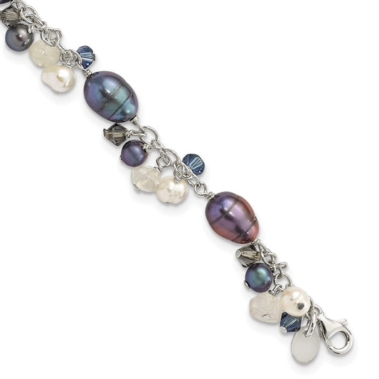 8 Inch Sterling Silver Crystal /Fw Cultured Pearl Bracelet