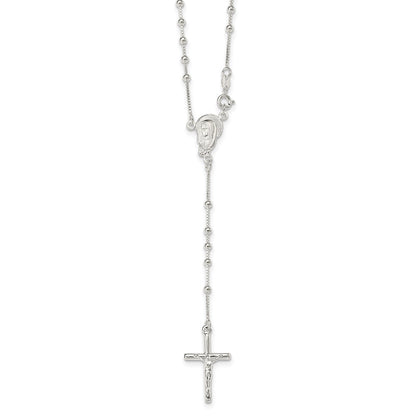Sterling Silver Polished Bead Rosary 18 Inch Necklace