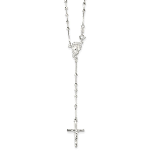 Sterling Silver Polished Bead Rosary 18 Inch Necklace