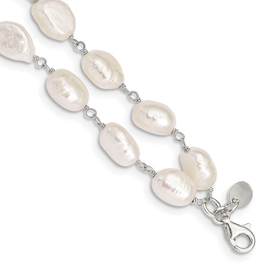 8.5 Inch Sterling Silver 2-Strand White Baroque Fw Cultured Pearl 8.5In Bracelet