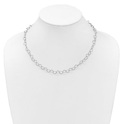 Sterling Silver Rhodium-Plated 18inch Polished Fancy Heart Link Necklace