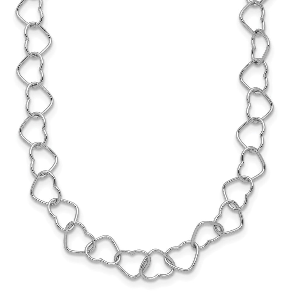 Sterling Silver Rhodium-Plated 18inch Polished Fancy Heart Link Necklace