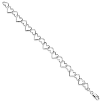 Sterling Silver Rhodium-Plated 8inch Polished Fancy Large Heart Link Bracel