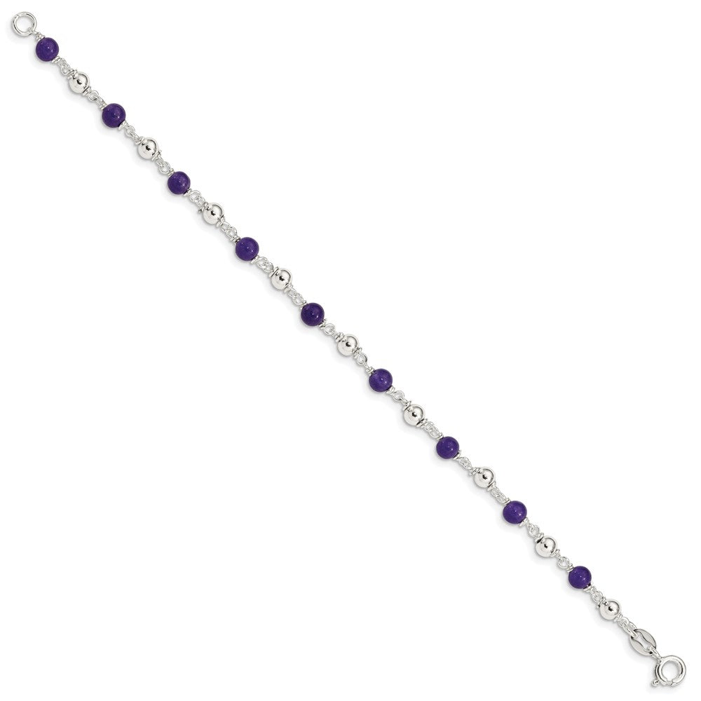 7 Inch Sterling Silver 7Inch Polished Amethyst Beaded Bracelet