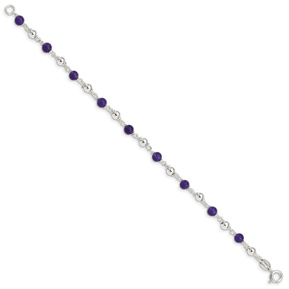 7 Inch Sterling Silver 7Inch Polished Amethyst Beaded Bracelet