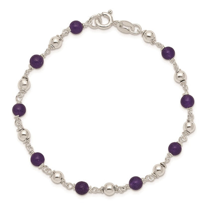 7 Inch Sterling Silver 7Inch Polished Amethyst Beaded Bracelet