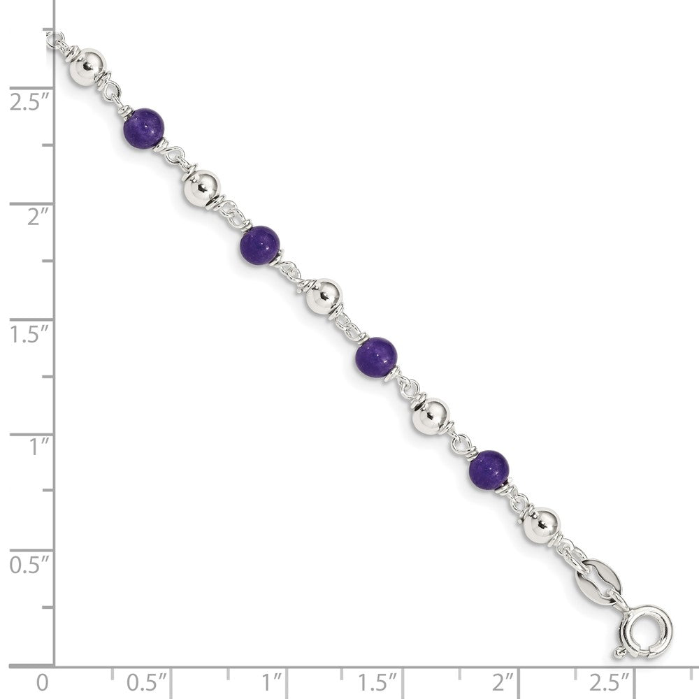7 Inch Sterling Silver 7Inch Polished Amethyst Beaded Bracelet