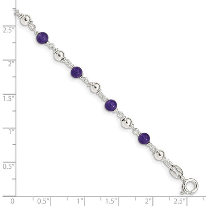 7 Inch Sterling Silver 7Inch Polished Amethyst Beaded Bracelet