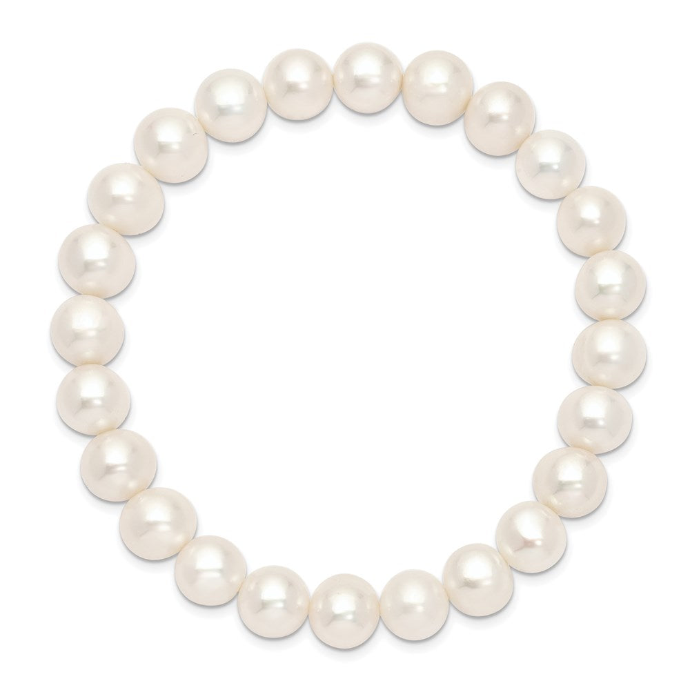 7.5 Inch 8-9mm White Near-Round Freshwater Cultured Pearl Stretch Bracelet