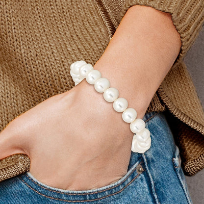 7.5 Inch 8-9mm White Near-Round Freshwater Cultured Pearl Stretch Bracelet